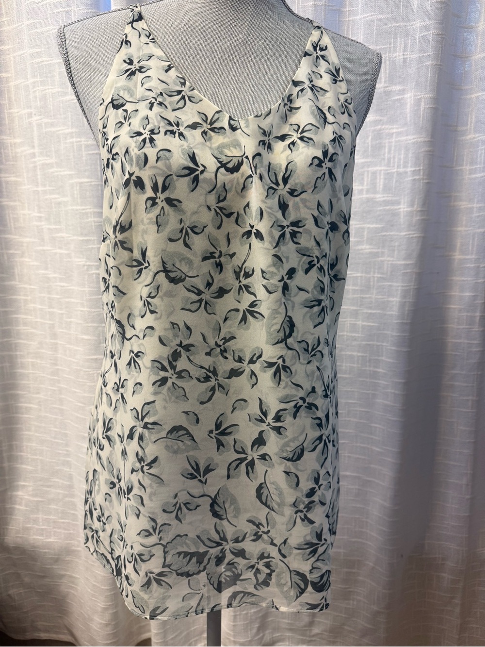 CAbi Cream Camisole with Blue-Gray Floral Print